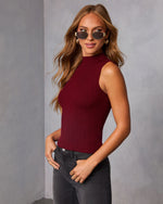 Dark Wine % Lindie Mock Neck Tank-3