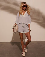 Grey Stripe % Cloud Nine Drawstring Contrast Trim Shorts-2