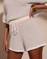 Grey Stripe % Cloud Nine Drawstring Contrast Trim Shorts-3