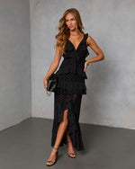 Black % Saylene Tiered Lace Maxi Dress-5