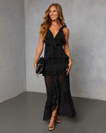 Black % Saylene Tiered Lace Maxi Dress-6