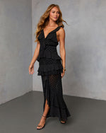 Black % Saylene Tiered Lace Maxi Dress-3