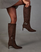 Market Meet Faux Suede Knee High Buckle Boots