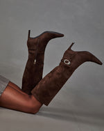 Market Meet Faux Suede Knee High Buckle Boots