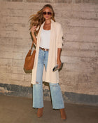 Cream % Kinglsey Open Front Long Cardigan-5