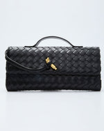 Black % Porta Woven Leather Top Handle Clutch-3