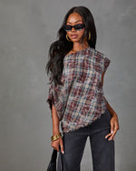 Alessi Plaid Off the Shoulder Frayed Trim Top