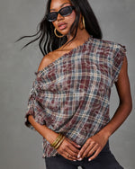 Alessi Plaid Off the Shoulder Frayed Trim Top