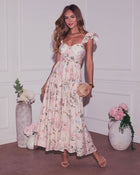 Garden Romance Floral Linen Maxi Dress
