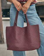 Burgundy % At My Side Woven Leather Tote With Insert-4