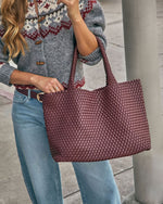 Burgundy % At My Side Woven Leather Tote With Insert-1