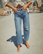 Medium Wash % Free Cove High Rise Barrel Jeans-1