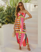 Till Sunset Abstract Halter Maxi Dress