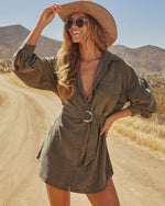 Clover Wood Corduroy Mini Shirt Dress