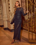 Darling Girl Mesh Polka Dot Mock Neck Maxi Dress