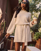 Cream % Caitlin Long Sleeve Tie Waist Sweater Dress-1