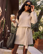 Cream % Caitlin Long Sleeve Tie Waist Sweater Dress-3