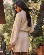 Cream % Caitlin Long Sleeve Tie Waist Sweater Dress-4