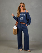 Montauk Social Club Graphic Off the Shoulder Sweatshirt