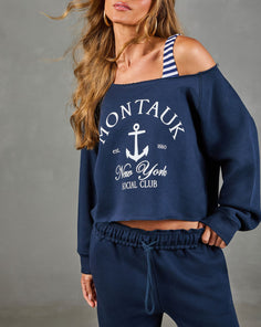 Montauk Social Club Graphic Off the Shoulder Sweatshirt