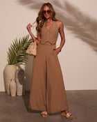 Taupe % Katelyn Linen Vested Jumpsuit-1