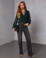 Emerald % Prunella Ruffle Lace Up Top-2
