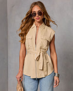 Luccie Waist Tie Zip Up Top