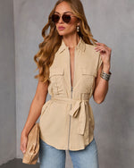 Luccie Waist Tie Zip Up Top