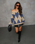 Remma Argyle Print V Neck Sweater