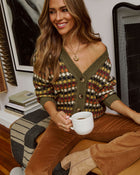 Olive Multi % Cozy Up Abstract Knit Cardigan-7