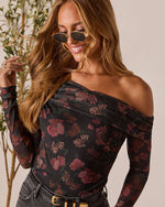 Black Floral % Marilou One Shoulder Bodysuit-6