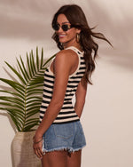 Elara Ribbed Knit Striped Print Tank Top