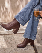 Brown % Chanie Woven Leather Booties-1
