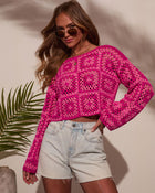 Pink % Elisa Knit Crochet Long Sleeve Top-1