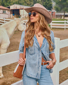 Medium Wash % Boardwalk Cotton Blend Vintage Button Down Top-1