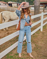 Medium Wash % Boardwalk Cotton Blend Vintage Button Down Top-2