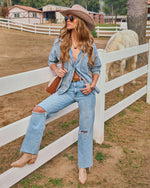 Medium Wash % Boardwalk Cotton Blend Vintage Button Down Top-5