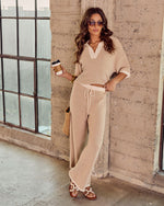 Sand Striped % Cloud 9 Striped Drawstring Sweatpants-5