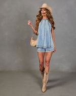 Desert Muse Pleated Denim Top