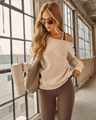 Sand % Empower Luxe Off The Shoulder Sweatshirt-1
