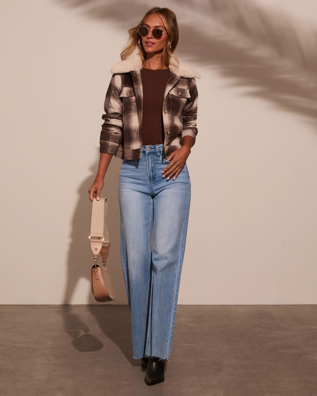 Warm Feels Fur Collar Plaid Jacket – VICI