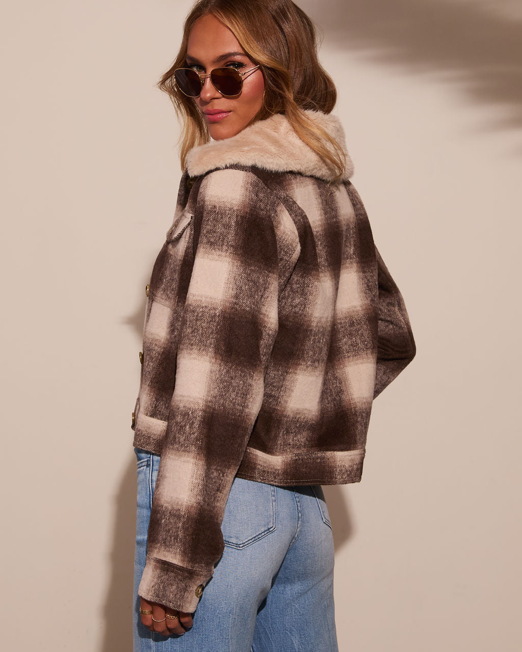 Warm Feels Fur Collar Plaid Jacket – VICI