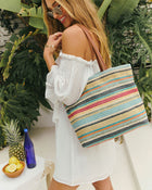 Sunset Somewhere Striped Beach Tote Bag