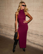 Burgundy % Maguire Mock Neck Slit Maxi Dress-6