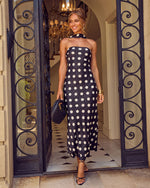 Villa Dusk Neck Tie Polka Dot Maxi Dress