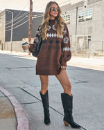 Chocolate % Marrene Abstract Mini Sweater Dress-1