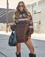 Chocolate % Marrene Abstract Mini Sweater Dress-2