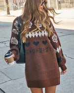 Chocolate % Marrene Abstract Mini Sweater Dress-5