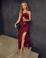 Ravellen Strapless Flocked Maxi Dress