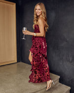 Ravellen Strapless Flocked Maxi Dress